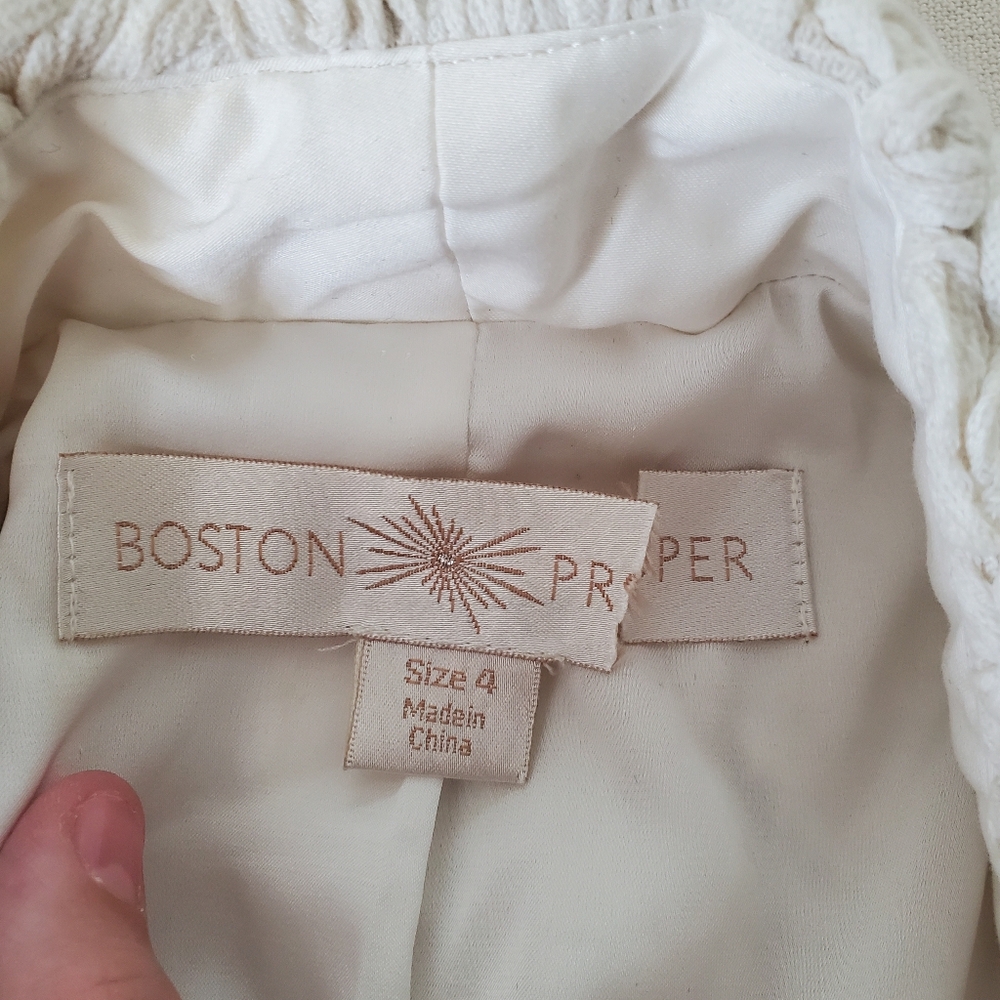 Boston Proper Cream Textured Floral Ribbon Blazer Jacket Womens 4 Small Neutral - Picture 7 of 8